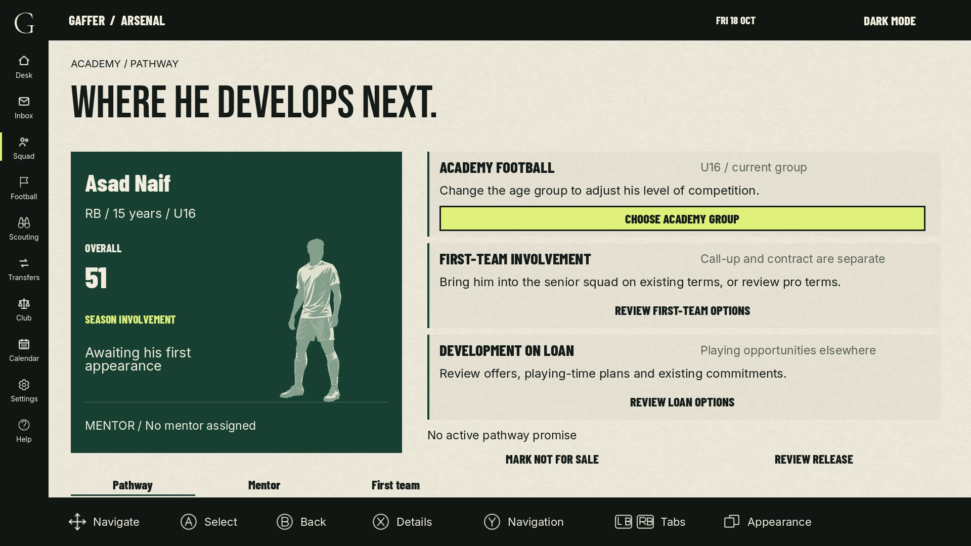 Academy pathway with prospect development and mentoring options